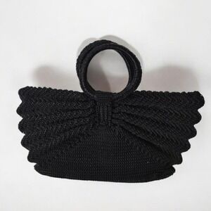 Chic Vintage Black Vinyl Cord Woven Top hande Bag 60s Retro zippered purse‎